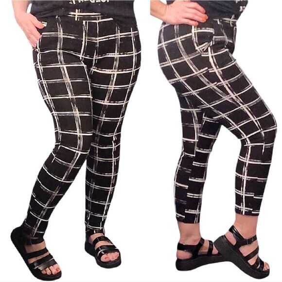 Y2K Joyous LA Black White Plaid Pull On High Waist Ankle Grunge Pants Large - Picture 6 of 12